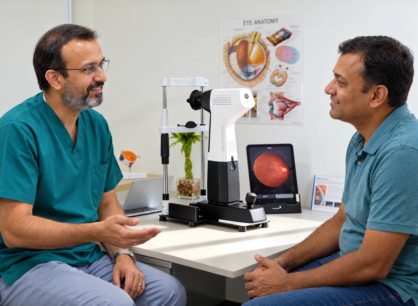 Illustration of a widefield retinal imaging consultation