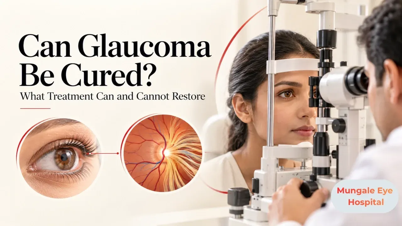Illustration: ophthalmologist, seen from behind and not identifiable, explains an optic nerve scan on a monitor to an older patient seated comfortably beside.