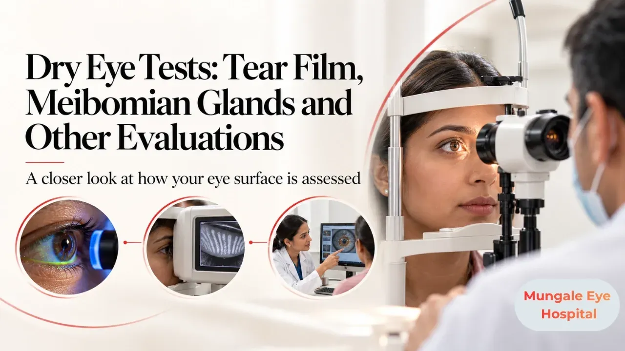 Illustration: ophthalmologist examining a patient's eye at a slit lamp in a clean, modern eye hospital in Vadodara, with soft blue diagnostic light.