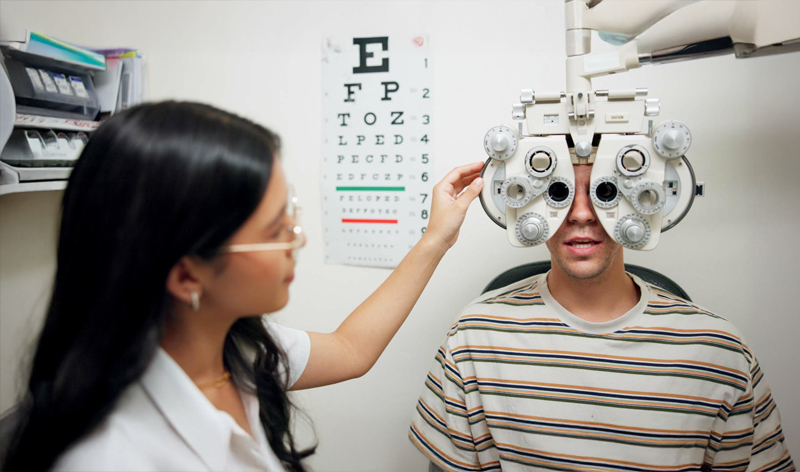 Patient undergoing a routine eye examination at Mungale Eye Hospital in Vadodara